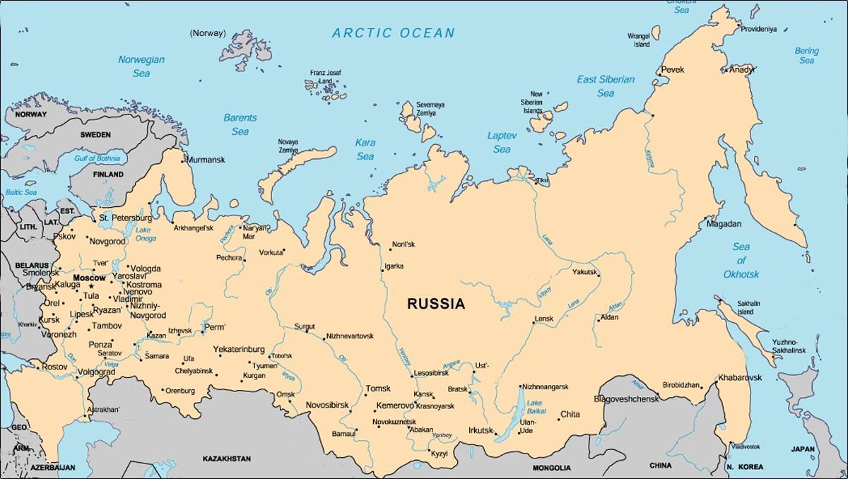 Mappa della Russia con le principali città